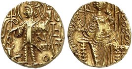 GRIECHISCHE MÜNZEN. INDIEN. - KUSHANREICH. Vasu Deva III. und Nachfolger, 260 - 360. Ein weiteres, ähnliches Exemplar.
Gold 7,78 g ss - vz