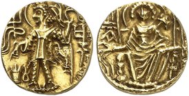 GRIECHISCHE MÜNZEN. INDIEN. - KUSHANREICH. Vasu Deva III. und Nachfolger, 260 - 360. Ein weiteres, ähnliches Exemplar.
Gold 7,71 g ss - vz