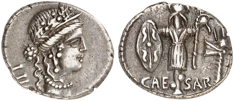 RÖMISCHE MÜNZEN. RÖMISCHE REPUBLIK. C. Iulius Caesar. Denar, 48/47 v. Chr., Heer...