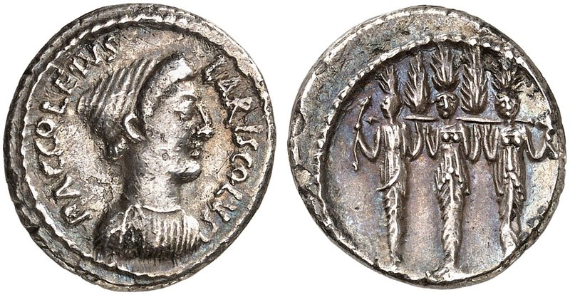 RÖMISCHE MÜNZEN. RÖMISCHE REPUBLIK. P. Accoleius Lariscolus. Denar, 43 v. Chr. B...