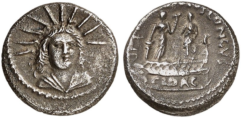 RÖMISCHE MÜNZEN. RÖMISCHE REPUBLIK. L. Mussidius Longinus. Denar, 42 v. Chr. Sol...