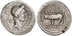 RÖMISCHE MÜNZEN. RÖMISCHE REPUBLIK. Q. Voconius Vitulus. Denar, nach 40 v. Chr. Kopf von Iulius Caesar / Kalb.
Cr. 526/2; S. 1132 3,49 g kl. Rdf. u. ...
