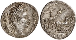 RÖMISCHE MÜNZEN. RÖMISCHE KAISERZEIT. Augustus, 27 v. Chr. - 14 n. Chr. Denar, Iberien. Rev. Quadriga mit Adlerstandarte.
RIC 108a (R2) 3,67 g getönt...