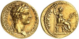 RÖMISCHE MÜNZEN. RÖMISCHE KAISERZEIT. Tiberius, 14 - 37. Aureus. Rev. Sitzende Livia als Pax.
RIC 27; Cal. 305 Gold 7,59 g Goldtönung, ss+