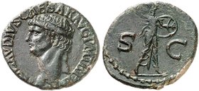 RÖMISCHE MÜNZEN. RÖMISCHE KAISERZEIT. Claudius, 41 - 54. As. Rev. Stehende Minerva.
RIC 116; C. 84 8,73 g dunkle Patina, feines Portrait, ss - vz
