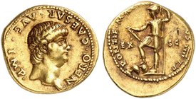 RÖMISCHE MÜNZEN. RÖMISCHE KAISERZEIT. Nero, 54 - 68. Aureus. Rev. Stehende Virtus.
RIC 25 (R2); BMC 27; Cal. 429 Gold 7,68 g Portrait mit hohem Relie...