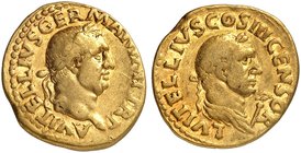 RÖMISCHE MÜNZEN. RÖMISCHE KAISERZEIT. Vitellius, 69. Aureus. Büste von Vitellius / Büste seines Vaters Lucius Vitellius.
RIC 76; Cal. 569a Gold 7,17 ...