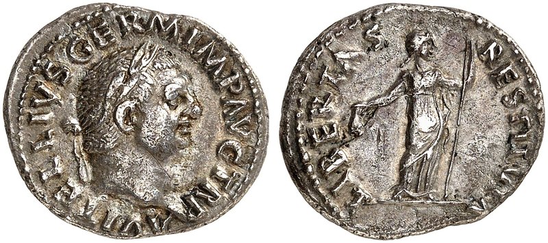 RÖMISCHE MÜNZEN. RÖMISCHE KAISERZEIT. Vitellius, 69. Denar. Rev. Stehende Libert...
