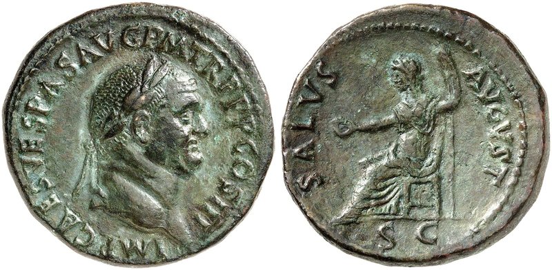 RÖMISCHE MÜNZEN. RÖMISCHE KAISERZEIT. Vespasianus, 69 - 79. Sesterz. Rev. Throne...