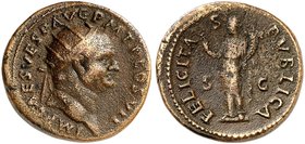 RÖMISCHE MÜNZEN. RÖMISCHE KAISERZEIT. Vespasianus, 69 - 79. Dupondius. Rev. Stehende Felicitas.
RIC 877 12,15 g ss