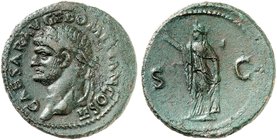 RÖMISCHE MÜNZEN. RÖMISCHE KAISERZEIT. Domitianus Caesar, 69 - 81. As. Kopf n. links / Schreitende Spes.
RIC (Vesp. 675) 10,51 g dunkelgrüne Patina, m...