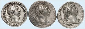 RÖMISCHE MÜNZEN. RÖMISCHE KAISERZEIT. Traianus, 98 - 117. Lot von 3 Stück: Denare. Rev. Thronende Victoria, stehende Fortuna.
RIC 22, 122 (2x) ss