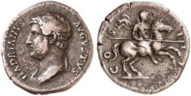 RÖMISCHE MÜNZEN. RÖMISCHE KAISERZEIT. Hadrianus, 117 - 138. Denar. Linksbüste / Reitender Kaiser.
RIC 187 f. (nur als Aureus) RR ! 3,06 g ss

von G...