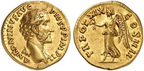 RÖMISCHE MÜNZEN. RÖMISCHE KAISERZEIT. Antoninus Pius Augustus, 138 - 161. Aureus. Rev. Schreitende Victoria.
RIC 255; C. 994; Cal. 1671 Gold 7,12 g v...