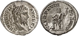 RÖMISCHE MÜNZEN. RÖMISCHE KAISERZEIT. Septimius Severus, 193 - 211. Denar. Rev. Stehender Neptunus.
RIC 234; C. 543 3,59 g feines Portrait in hohem R...
