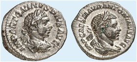 RÖMISCHE MÜNZEN. RÖMISCHE KAISERZEIT. Elagabalus, 218 - 222. Lot von 2 Stück: Denare. Rev. Sol, Mars.
RIC 28, 123 ss - vz