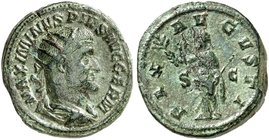 RÖMISCHE MÜNZEN. RÖMISCHE KAISERZEIT. Maximinus I. Thrax, 235 - 238. Dupondius. Rev. Stehende Pax.
RIC 82; C. 40 10,71 g grüne Patina, ss+

von Rau...