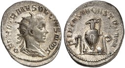 RÖMISCHE MÜNZEN. RÖMISCHE KAISERZEIT. Herennius Etruscus Caesar, 250 - 251. Antoninian. Rev. Priestergeräte.
RIC 143; C. 14 3,96 g vz