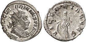 RÖMISCHE MÜNZEN. RÖMISCHE KAISERZEIT. Valerianus I., 253 - 260. Antoninian. Rev. Stehende Victoria.
RIC 128; C. 224 3,20 g vz / ss