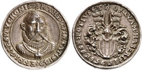 EUROPA. DÄNEMARK. Christian IV., 1588-1648. Silbergußmedaille 1595 (unsigniert, 34,1 mm), auf den Astronom Tycho Brahe. Brustbild v. vorne / Familienw...