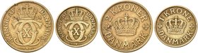 EUROPA. DÄNEMARK. Christian X., 1912-1947. Lot von 2 Stück: 1 Krone, 2 Kroner 1924.
Hede 21 A, 20 A ss