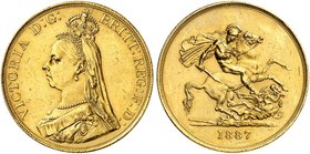 EUROPA. ENGLAND. Victoria, 1837-1901. 5 Pounds 1887.
Friedb. 390, S. 3864, Schlumb. 339 Gold min. berieben, ss - vz