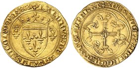 EUROPA. FRANKREICH. Charles VII., 1422-1461. Écu d'or neuf à la couronne o. J., Tournai.
Friedb. 307, Dupl. 511 Gold f. Kr., vz