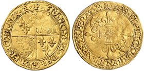 EUROPA. FRANKREICH. François I., 1515-1547. Écu d'or au soleil du Dauphine o. J., Romans.
Friedb. 359, Dupl. 788 Gold l. Prägeschwäche, ss