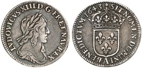 EUROPA. FRANKREICH. Louis XIII., 1610-1643. 1/12 Écu 1643, A - Paris, Mzz. Rose, 2. Stempel von Warin.
Dupl. 1352, Gad. 46 ss