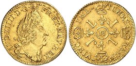 EUROPA. FRANKREICH. Louis XIV., 1643-1715. Louis d'or aux 4 L 1694, BB - Strasbourg.
Friedb. 433, Dupl. 1440 A, Gad. 252 Gold ss - vz