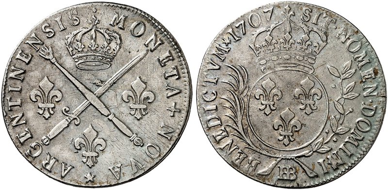 EUROPA. FRANKREICH. Louis XIV., 1643-1715. 33 Sols aux insignes 1707, BB - Stras...