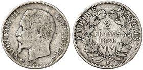 EUROPA. FRANKREICH. Napoléon III., 1852-1870. 2 Francs à la tête nue 1856, D - Lyon.
Gad. 523 s - ss