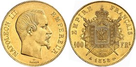 EUROPA. FRANKREICH. Napoléon III., 1852-1870. 100 Francs 1858, A - Paris.
Friedb. 569, Gad. 1135, Schlumb. 261 Gold vz