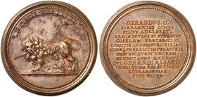 EUROPA. - LOTHRINGEN. Leopold I., 1690-1729. Bronze-Suitenmedaille o. J. (von F. de Saint-Urban, 46,9 mm), auf Gèrard II., Comte du Saargau. Löwe mit ...