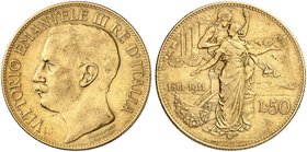 EUROPA. ITALIEN. - Königreich. Victor Emanuel III., 1900-1946. 50 Lire 1911, Rom, 50 Jahre Königreich.
Friedb. 25, Pagani 656, Schlumb. 86 Gold vz