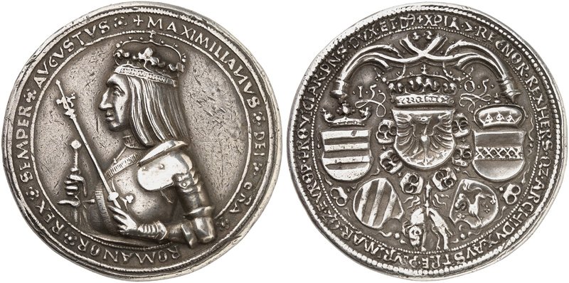 Maximilian I., 1490-1519. Schauguldiner 1505 (von B. Burkhart, 46,4 mm, 35,6 g),...
