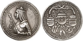 Maximilian I., 1490-1519. Schauguldiner 1505 (von B. Burkhart, 46,4 mm, 35,6 g), Hall. Gekröntes Hüftbild n. links / Wappen.
Voglh. 13, M. / T. 78, E...