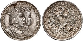 Ferdinand I., 1521-1564, als römischer König, 1531-1558. Silbermedaille 1536 (unsigniert, 31,4 mm). Brustbilder des Königspaares / Adler.
Slg. Mont. ...