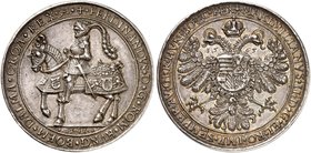 Maximilian II., 1564-1576. 1 1/4-facher Schautaler 1565/1541, Wien.
Voglh. 77 schöne Patina, f. vz