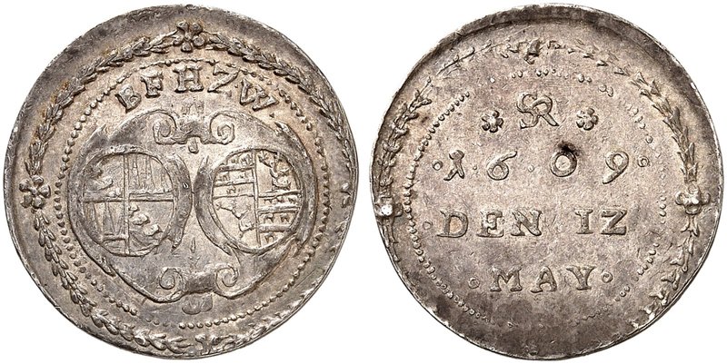 Matthias II., 1608-1619. Silberner Rechenpfennig 1609, auf die Vermählung des Be...