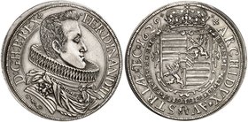 Ferdinand III., 1627-1637-1657. Taler 1629, Glatz.
Dav. 3361, Voglh. 187 / VII, Her. 29, F. u. S. 2853 R ! min. berieben, f. vz
