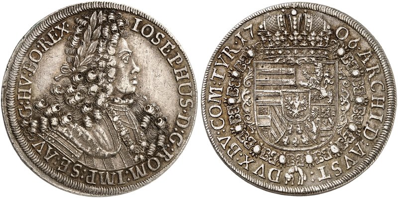 Joseph I., 1690-1705-1711. Taler 1706, Hall.
Dav. 1018, Voglh. 245 / I, Her. 12...