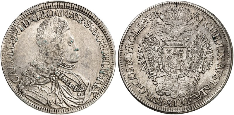 Karl VI., 1711-1740. Taler 1714, Hall.
Dav. 1051, Voglh. 259 / II, Her. 333, M....