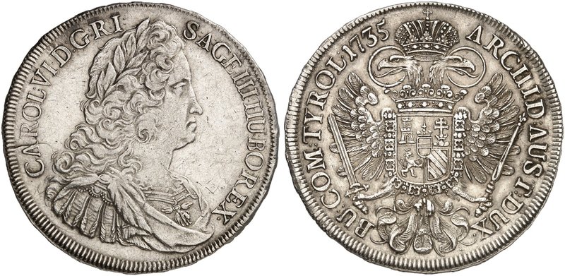 Karl VI., 1711-1740. Taler 1735, Wien.
Dav. 1038, Voglh. 267 / IV, Her. 312 f. ...