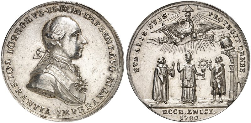 Joseph II., 1765-1790. Silbermedaille 1782 (von Reich, 42,7 mm), auf das Toleran...