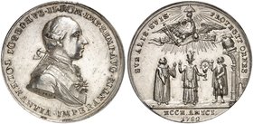 Joseph II., 1765-1790. Silbermedaille 1782 (von Reich, 42,7 mm), auf das Toleranzedikt. Brustbild / Adler über drei Vertretern verschiedener Konfessio...