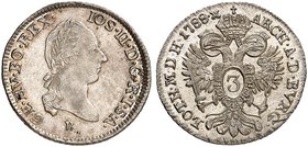Joseph II., 1765-1790. 3 Kreuzer 1788, Kremnitz.
Her. 345, Huszár 1891 vz / St