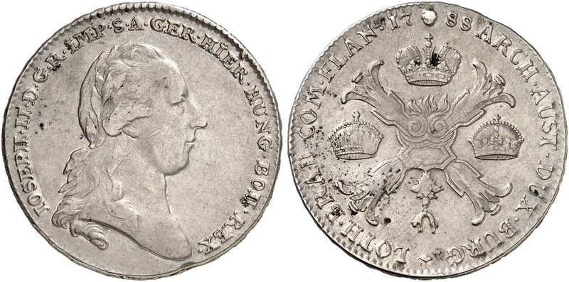 Joseph II., 1765-1790. Kronentaler 1788, Brüssel.
Dav. 1284, Voglh. 298, Her. 1...