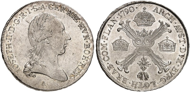 Joseph II., 1765-1790. 1/2 Kronentaler 1790, Wien.
Her. 196 min. justiert, vz -...