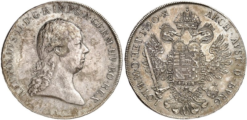 Leopold II., 1790-1792. Taler 1790, Wien.
Dav. 1173, Voglh. 301, Her. 34 ss+